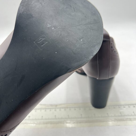 YDN Saddle Brown Chunky High Heels Round Toe Oxford Loafer Dress Shoe - Picture 6 of 8